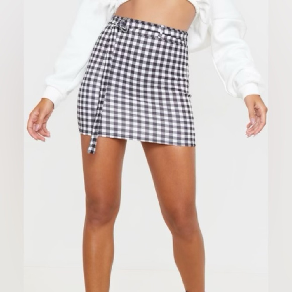 Black Check Belted Mini Skirt🖤